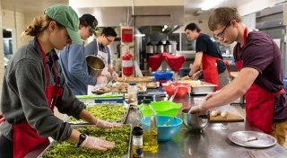 Students working in a kitchen